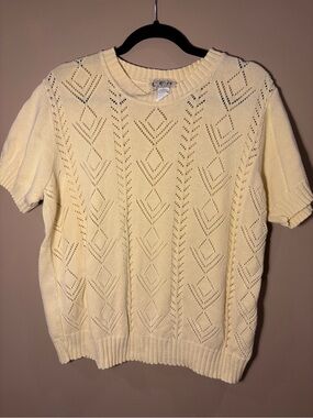 Vintage Butter Yellow Open-Knit Short Sleeve Sweater